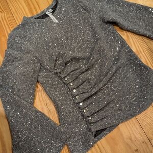 NY Collection Gray Sequin Blouse